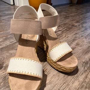 Cream and White Wedge Sandals